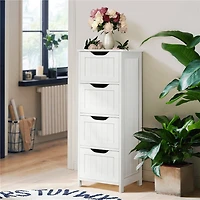 FullFurnique Wooden Freestanding Bathroom Floor Cabinet with 4 Drawers, White