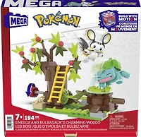MEGA Pokemon Emolga and Bulbasaur's Charming Woods Building Toy Kit (194 Pieces) for Kids