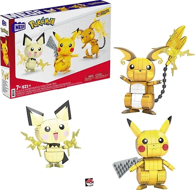 MEGA Pokémon Toys Build n Show Pikachu Evolution Trio Building Set - 621pcs, Includes 621 Pieces, Ages 7+