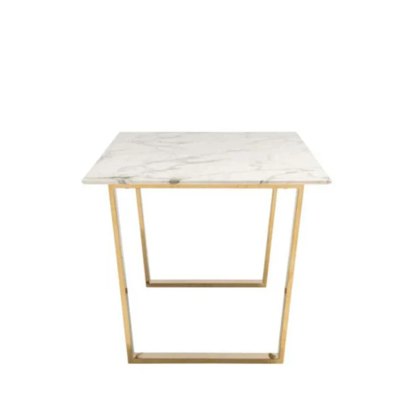 Table à manger rectangulaire de luxe pour  personnes - Plateau en faux marbre de  po avec superbe base en acier inoxydable brossé doré, design moderne et élégant, durable et facile à nettoyer