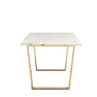 Table à manger rectangulaire de luxe pour  personnes - Plateau en faux marbre de  po avec superbe base en acier inoxydable brossé doré, design moderne et élégant, durable et facile à nettoyer