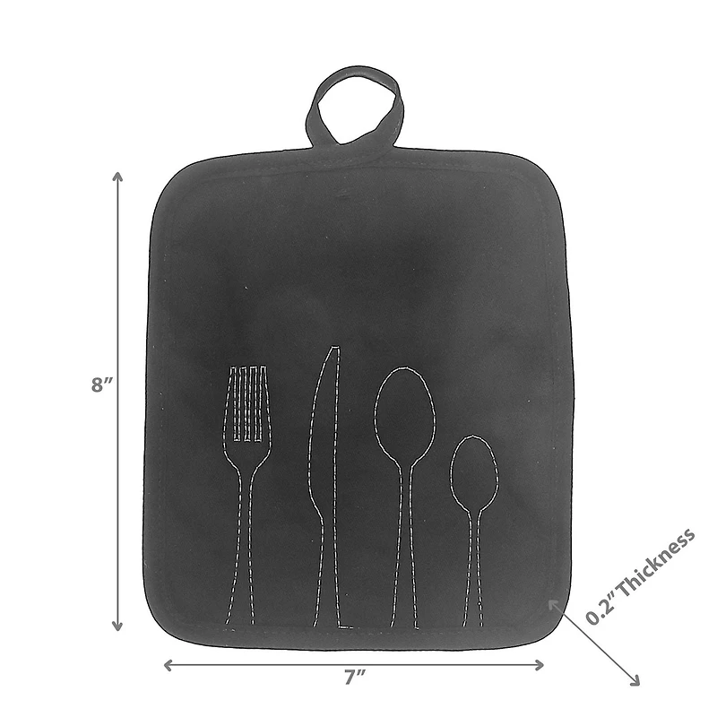 Utensil Front Stitched Pot Holder Black - Set of 6