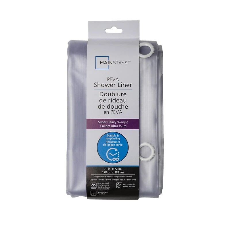 Mainstays Waterproof Heavyweight PEVA Shower Curtain Liner, 70" x 72"