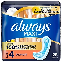 Always Maxi Overnight Pads without Wings for Women, Size 4, Overnight Absorbency, Unscented, 28 Count