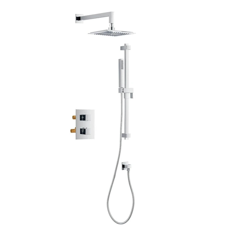 Square 3-functions thermostatic valve. handheld handshower and showerhead, or simultaneously