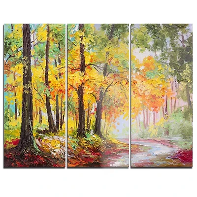 Design Art Colourful Autumn Forest Multipanel Landscape Large Metal Wall Art