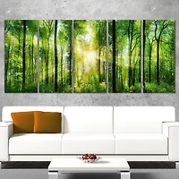 Tableau moderne imprimée sur toile Design Art Foret avec rayons de soleil