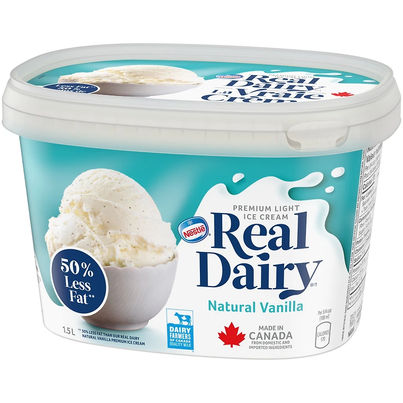 Crème glacée LA VRAIE CRÈME(MD) 50 % moins de gras Vanille naturelle Contenant de 1,5 L