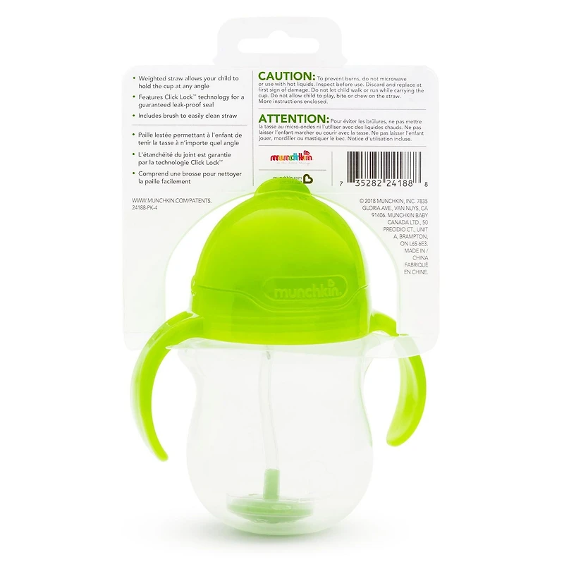 Munchkin Any Angle Click Lock Weighted Straw Trainer Cup, 7oz, Pink