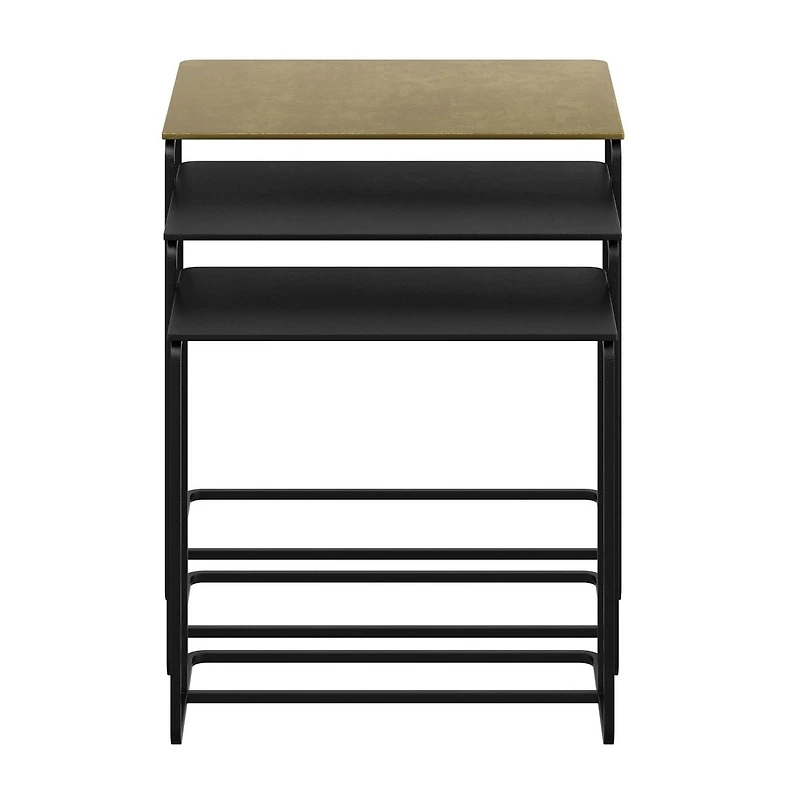 Chic industriel Aluminium Fonte Table d'Appoint, Jeu de 3 - Or Antique et Noir