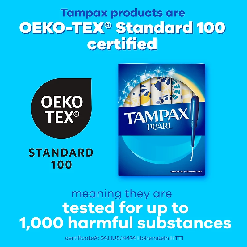 Tampons Tampax Pearl avec tresse anti-fuites LeakGuard, degré d’absorption régulier, non parfumés, 50 tampons 50CT