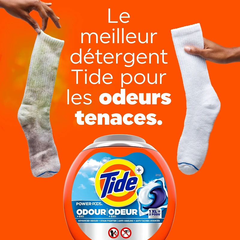Tide Odour + Oxi Laundry Detergent Pacs, Original Scent, Advanced Odour + Stain Fighter, 25CT
