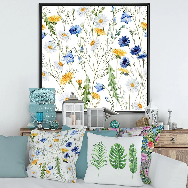 Designart Wildflowers Chamomile and Clover Bell II FLOAT FRAME WALL ART