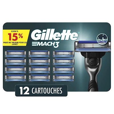 Gillette Mach3 Razor Blade Refills Razor Cartridges, Razor Refills for Men With Lubrication Strip, 3-Blade Razor Blades for Close Shave, 12CT