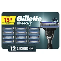 Cartouches de rechange Gillette Mach3, 12cartouches de rasoir, cartouches de rechange pour hommes avec bande lubrifiante, 3lames de rasoir pour un rasage de près 12CT