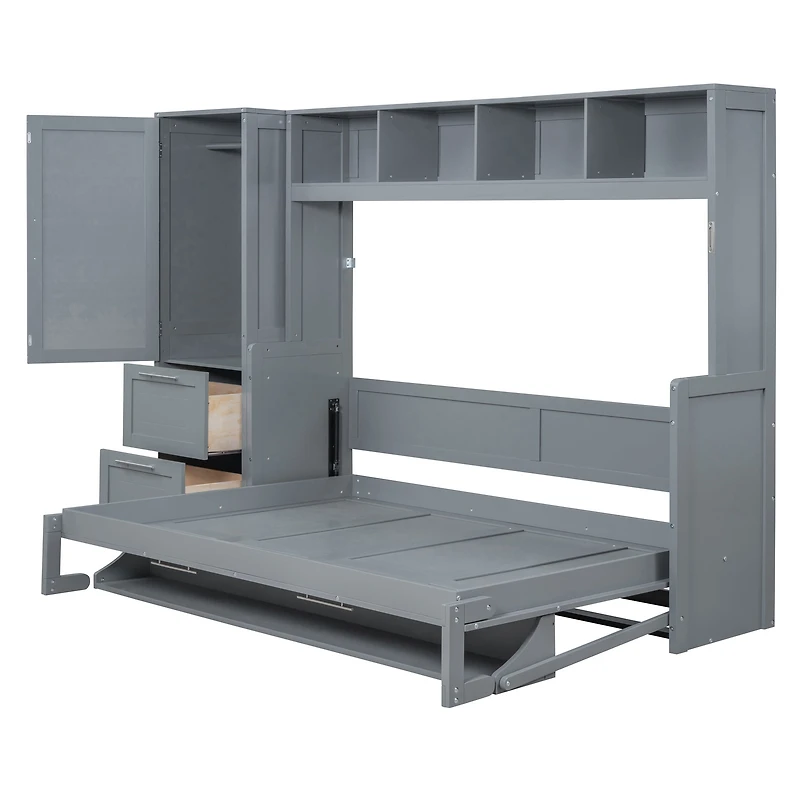 Lit escamotable mural Noble House pour lit double avec garde-robe et tiroirs, gris