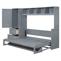 Lit escamotable mural Noble House pour lit double avec garde-robe et tiroirs, gris