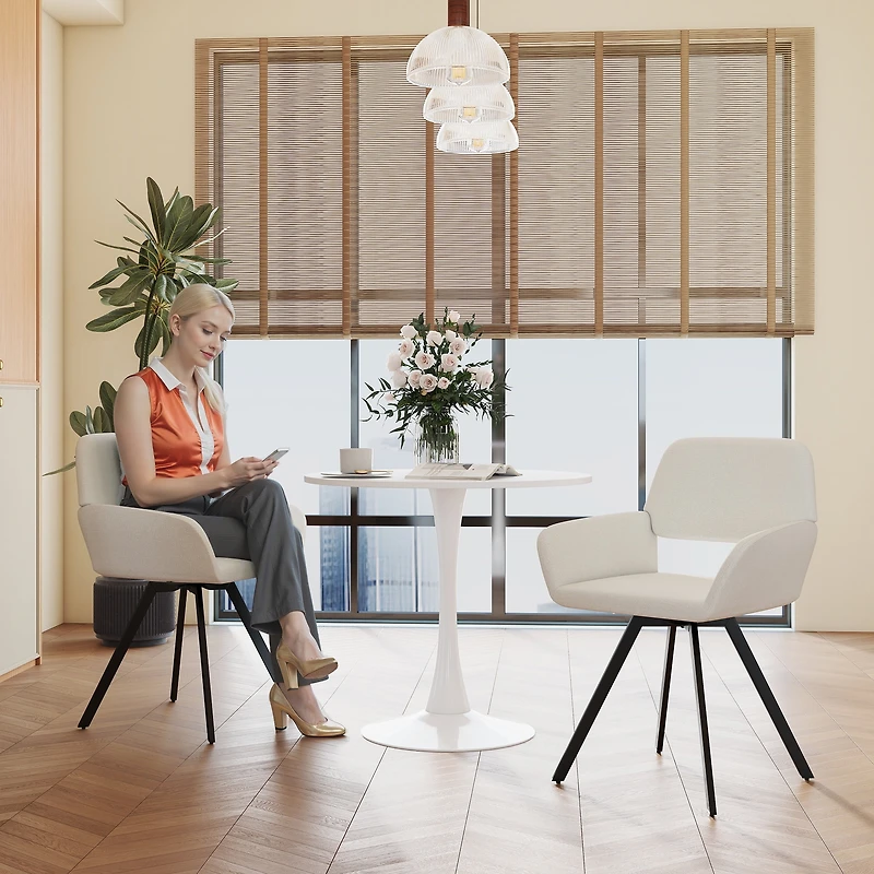 Bureau rond Homy Casa de 80 cm avec piètement en métal pour bureau ou maison