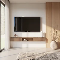 Meuble TV mural Nexera Slim 72 po avec 2 armoires, noyer clair