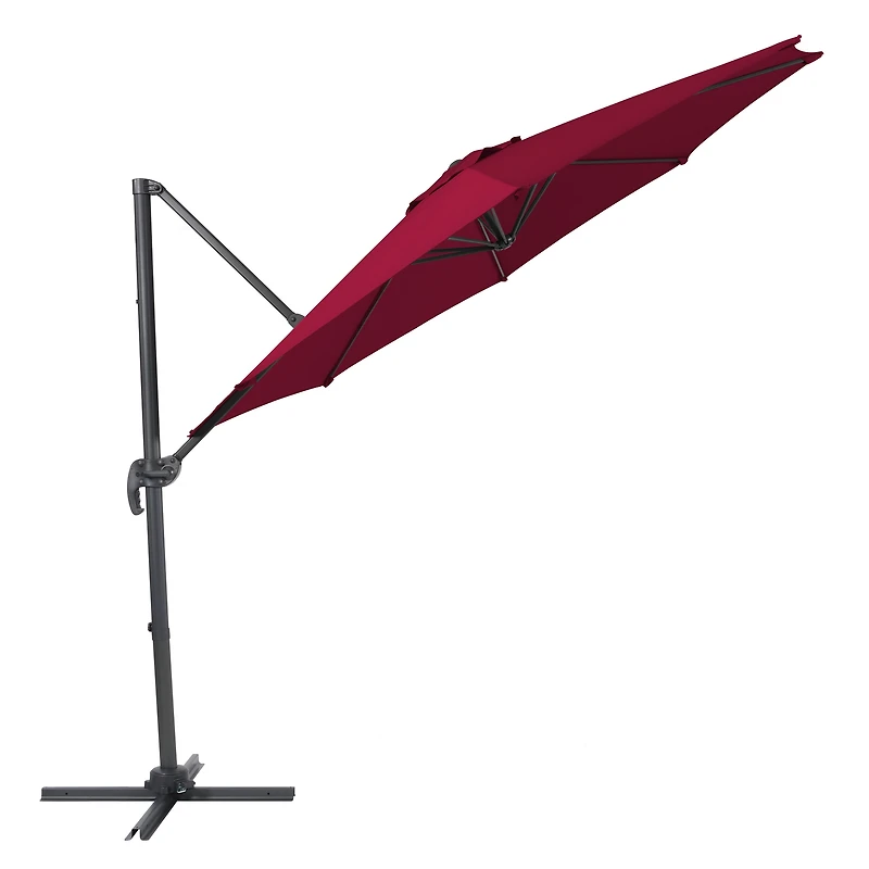 Parasol d'extérieur CorLiving de 2,9 m (9,5 pi) déporté, inclinable et pivotant, avec structure en aluminium et acier et toile résistante, rouge bordeaux