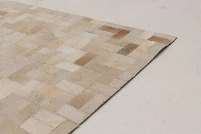 ECARPETGALLERY Tapis Fait à la Main pour Salon, Salle à Manger et Chambre à Coucher Contemporain Collection Patchwork en cuir 8'2" x 10'2" en Ivoire