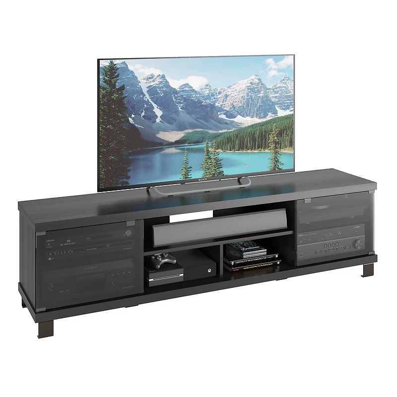 Banc TV extra large CorLiving Holland en noir Ravenwood, pour la plupart des téléviseurs jusqu'à 85 pouces