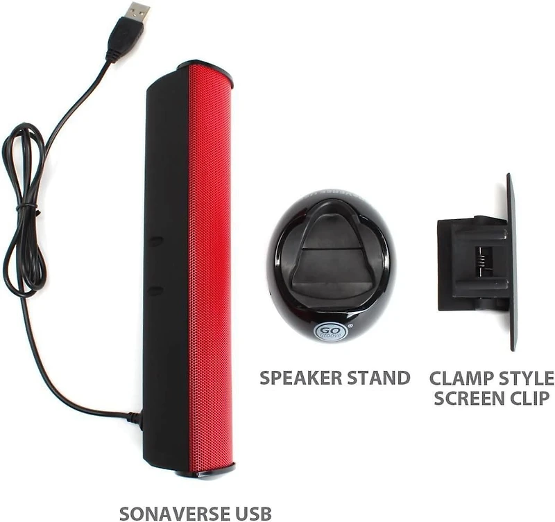 GOgroove SonaVERSE Haut-parleurs USB pour ordinateur portable – Mini barre de son alimentée par USB avec haut-parleur externe portable à clipser pour moniteur, un câble pour entrée audio numérique et