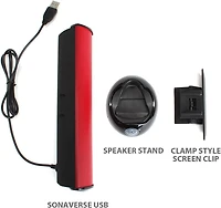 GOgroove SonaVERSE Haut-parleurs USB pour ordinateur portable – Mini barre de son alimentée par USB avec haut-parleur externe portable à clipser pour moniteur, un câble pour entrée audio numérique et