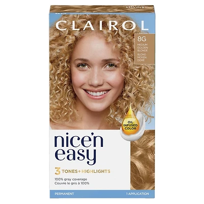 Clairol Nice'n Easy Permanent Hair Dye, 100% Gray Coverage