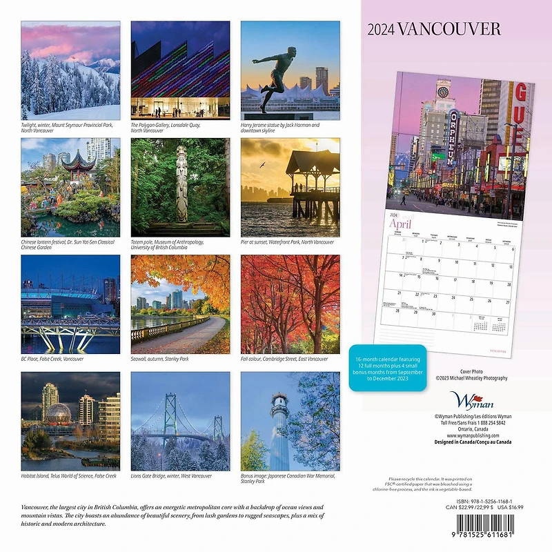 Wyman Publishing Vancouver 2024 30.48x60.96 CM Mur Carré Calendrier, 9781525611681
