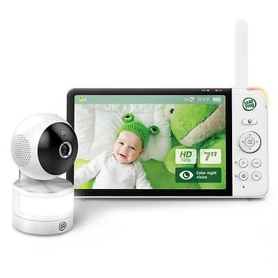 LeapFrog LF920HD Moniteur vidéo de bébé avec écran 720p haute définition de 7 po, caméra HD avec visionnement panoramique à 360 degrés et inclinaison, vision nocturne couleur, (Blanc)