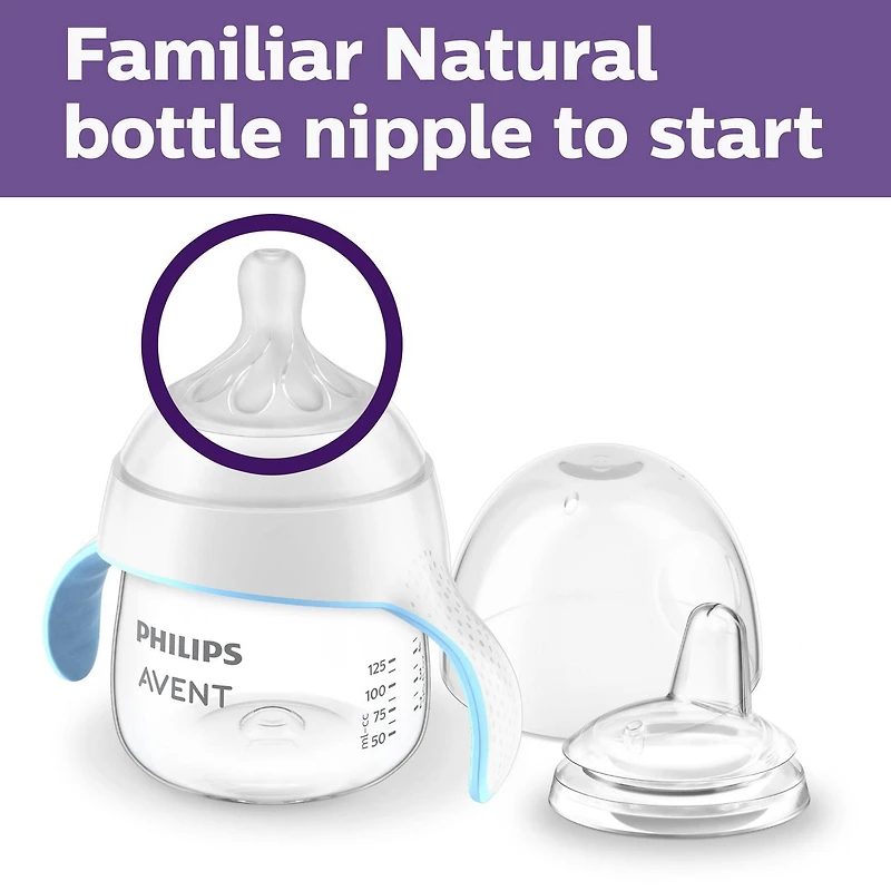 Philips Avent Natural Trainer Sippy Cup avec tétine Fast Flow et bec souple, transparent, 5oz, 1pk, SCF263/01