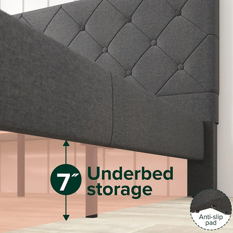 Zinus Shalini 41 inch Upholstered Platform Bed Frame, Dark Grey