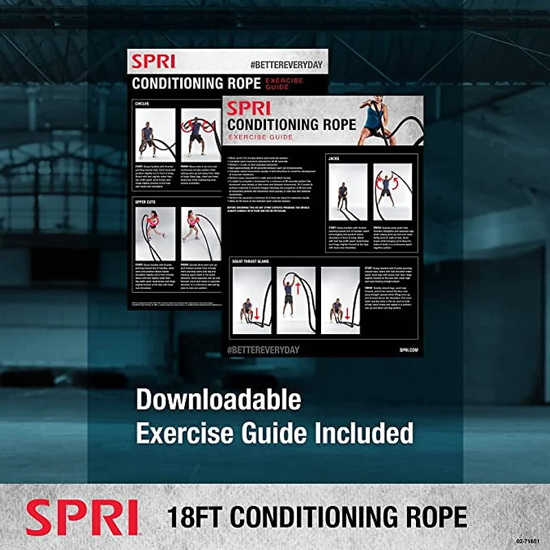 SPRI Battle Rope - Weighted Rope for Strength Training,Durable Conditioning Rope - 18ft Long with 1.5" Thickness,Black