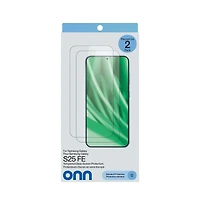 onn Protecteurs d’écran en verre trempé pour Samsung Galaxy S25 FE, paquet de 2, protection standard contre les chutes, avec cadre d'application facile