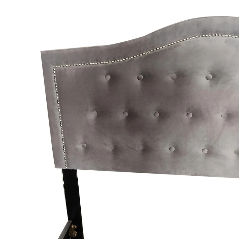 Grand lit moderne de 60 po revêtu de velours, gris pâle