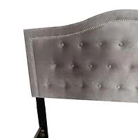 Grand lit moderne de 60 po revêtu de velours, gris pâle
