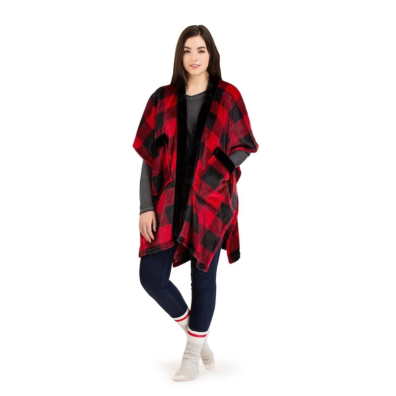 Safdie & Co. Throw Knit Tranquility Red Black Plaid