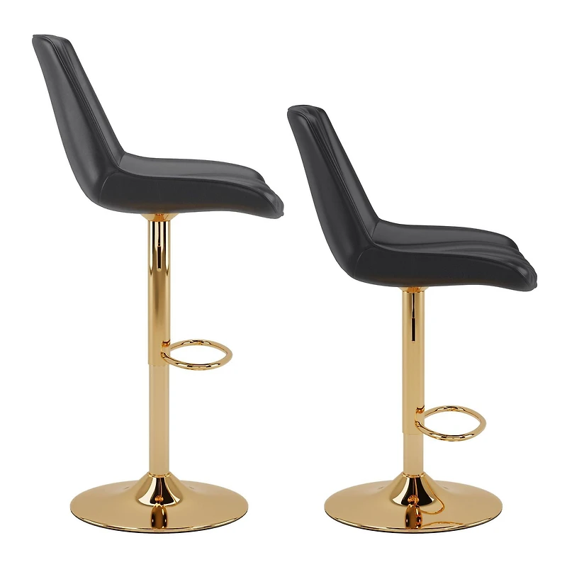 CorLiving Arwen Lot de 2 tabourets de bar d'intérieur en similicuir, rembourrés et réglables en hauteur, base dorée