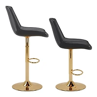 CorLiving Arwen Lot de 2 tabourets de bar d'intérieur en similicuir, rembourrés et réglables en hauteur, base dorée