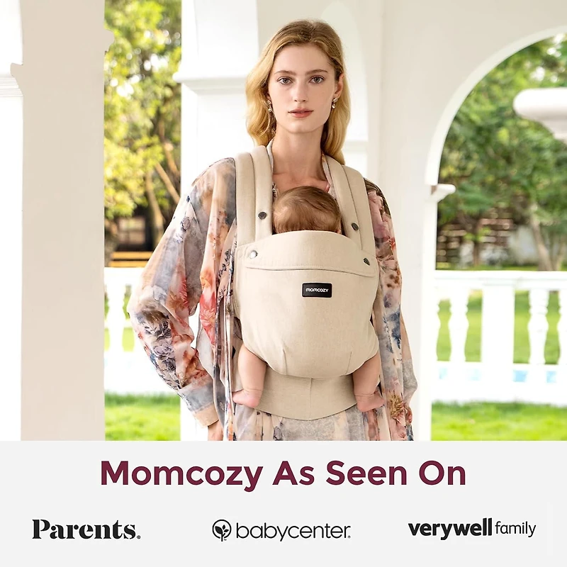 Porte-bébé Momcozy en coton naturel, conçu pour durer, design ergonomique, 7-44lbs pour nourrissons et enfants en bas âge, léger et confortable, mains libres pour les mamans et les papas, ambre clair