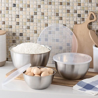 Ensemble de 6 bols de mélange et de rangement en acier inoxydable brossé Mainstays avec couvercles BOLS MIX MS 6P SS