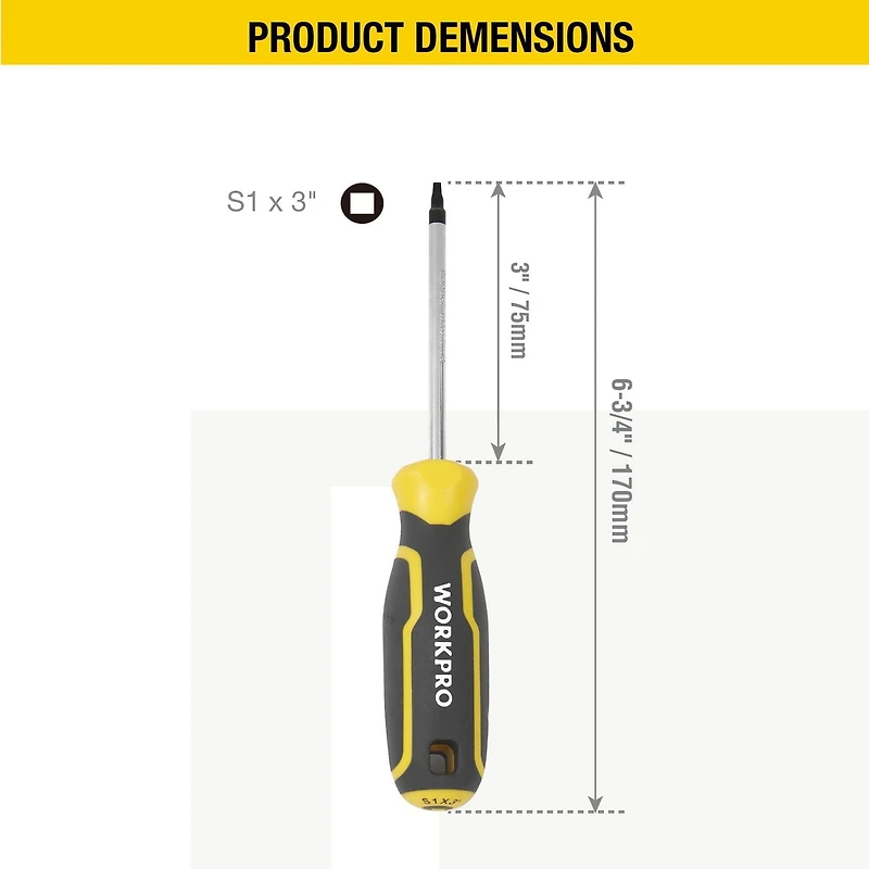 WorkPro Tournevis à tête carrée s1 x 3 po/75mm