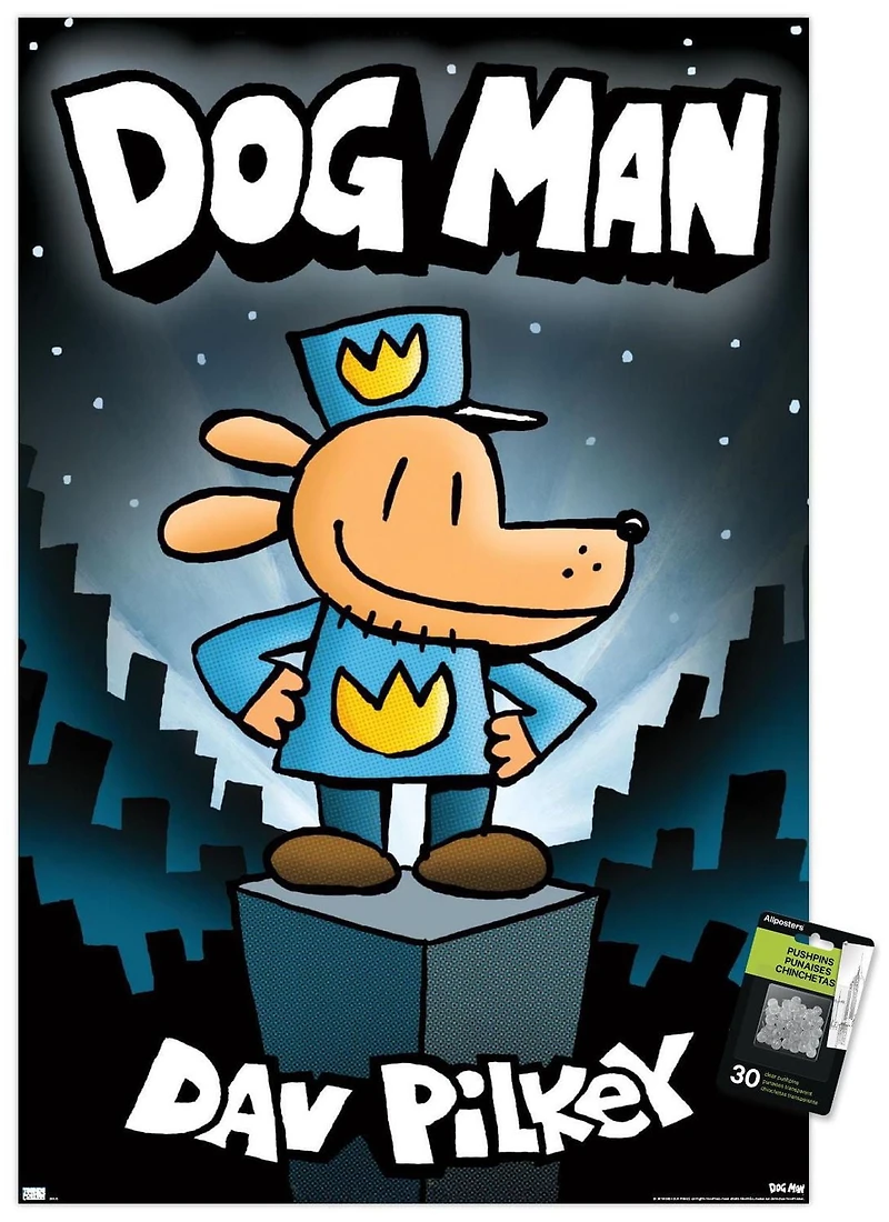 Dog Man - Book Cover (2016) Wall Poster with Pushpins, 22.375" x 34"