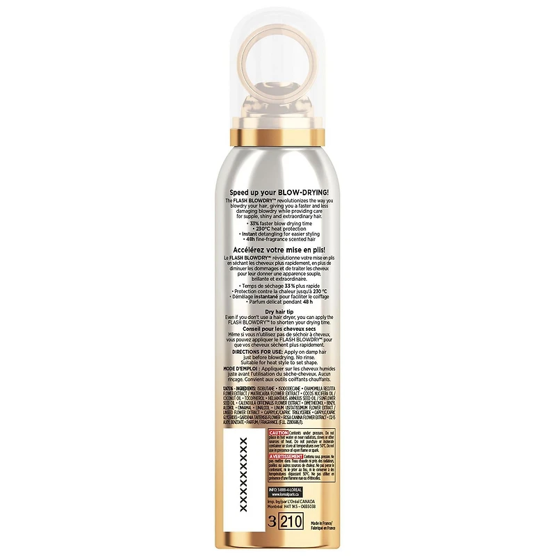 L'Oréal Paris Extraordinary Oil Flash Blowdry Brume Sans Rinçage, Pour Cheveux Secs, Protection Thermique, 150ml Brume Sans Rinçage