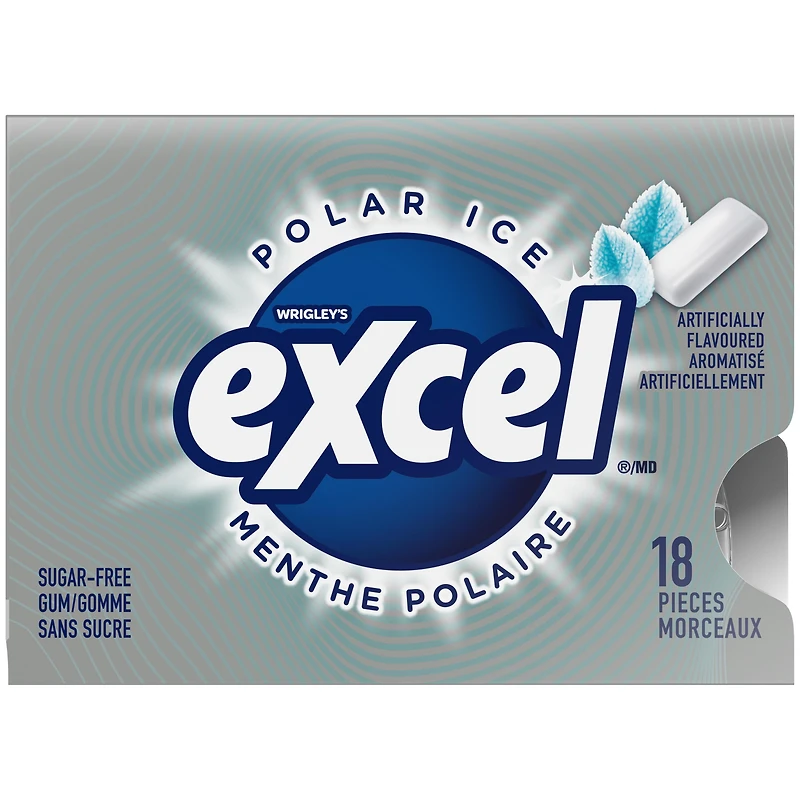 EXCEL, Menthe polaire, gomme à mâcher sans sucre, 18 morceaux, 3 emb. Emballages de 3, 18 morceaux