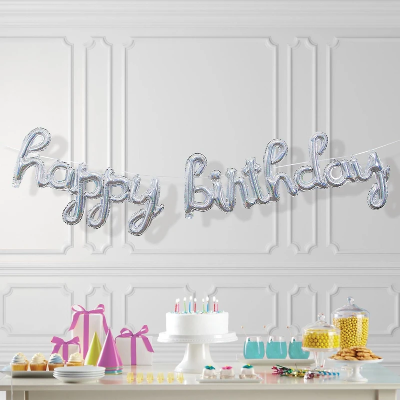 bannière de ballons Joyeux anniversaire d'argent prismatique doré Bannière ballons Joyeux Bday