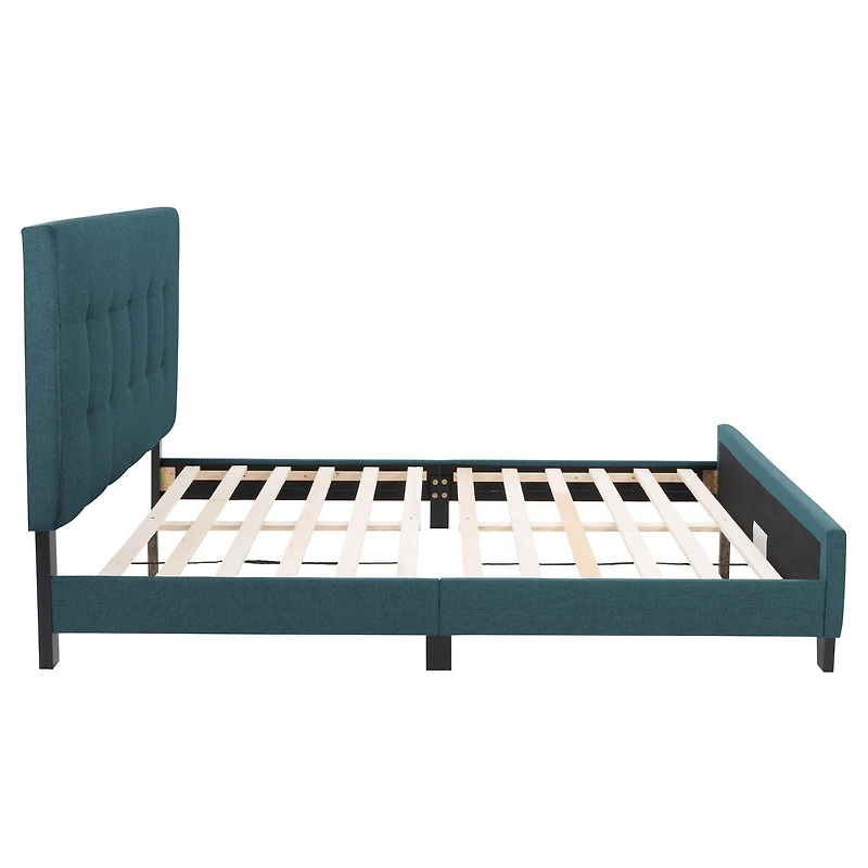 CorLiving Ellery Fabric Upholstered Adult Queen Bed Frame with Slats and Tufted Headboard - No Box Spring Required