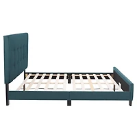 CorLiving Ellery Fabric Upholstered Adult Queen Bed Frame with Slats and Tufted Headboard - No Box Spring Required
