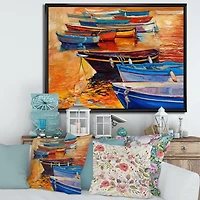 Designart Boats In The Harbor During Warm Colourd Sunset I FLOAT FRAME WALL ART